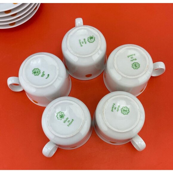 Vintage espresso cup saucer set, orange polka dots, porcelain, Giesche Bogucice - Picture 6 of 8